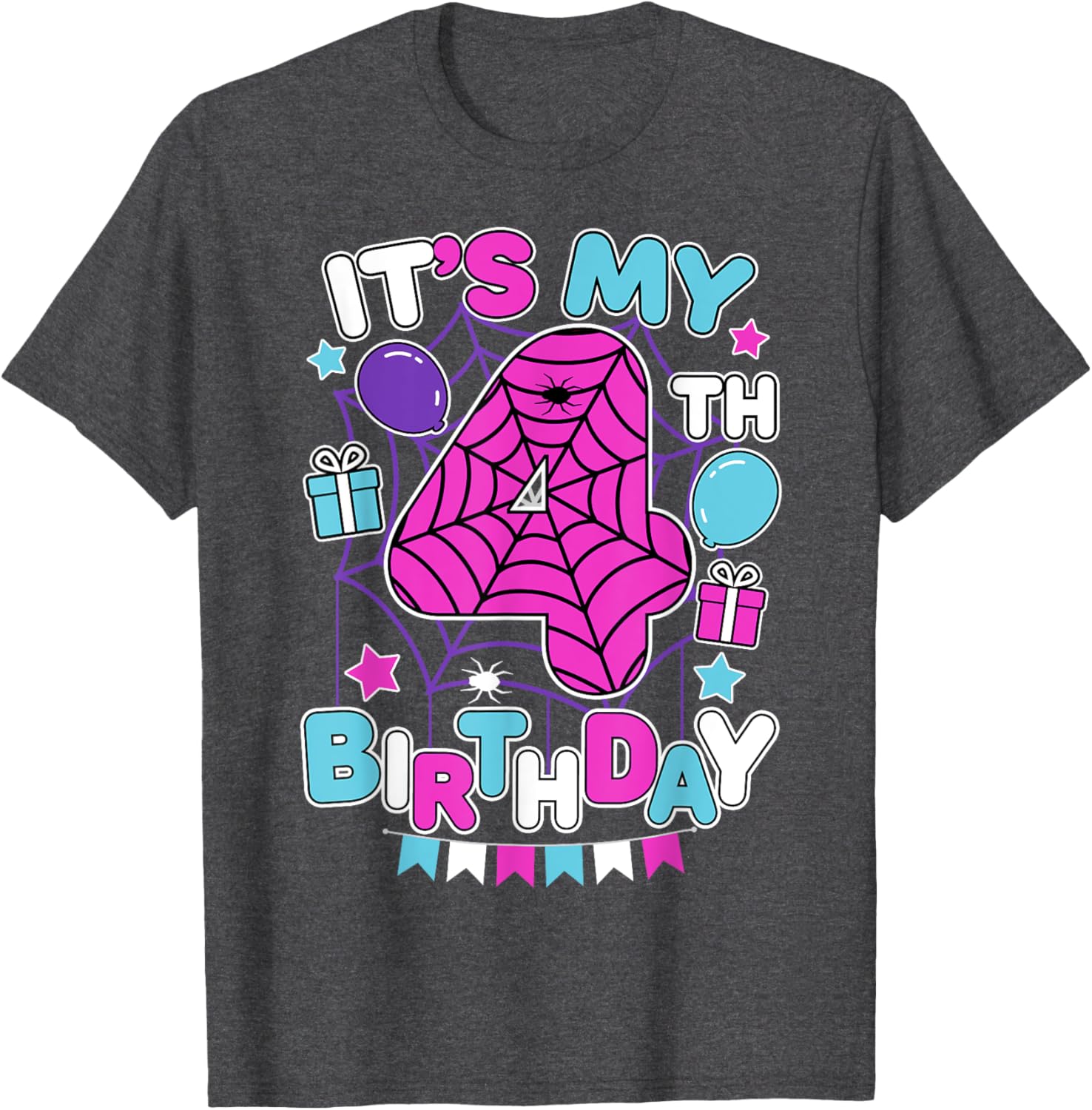 Cute 4th Birthday Spider Web T-Shirt for Girls Halloween Party - 19
