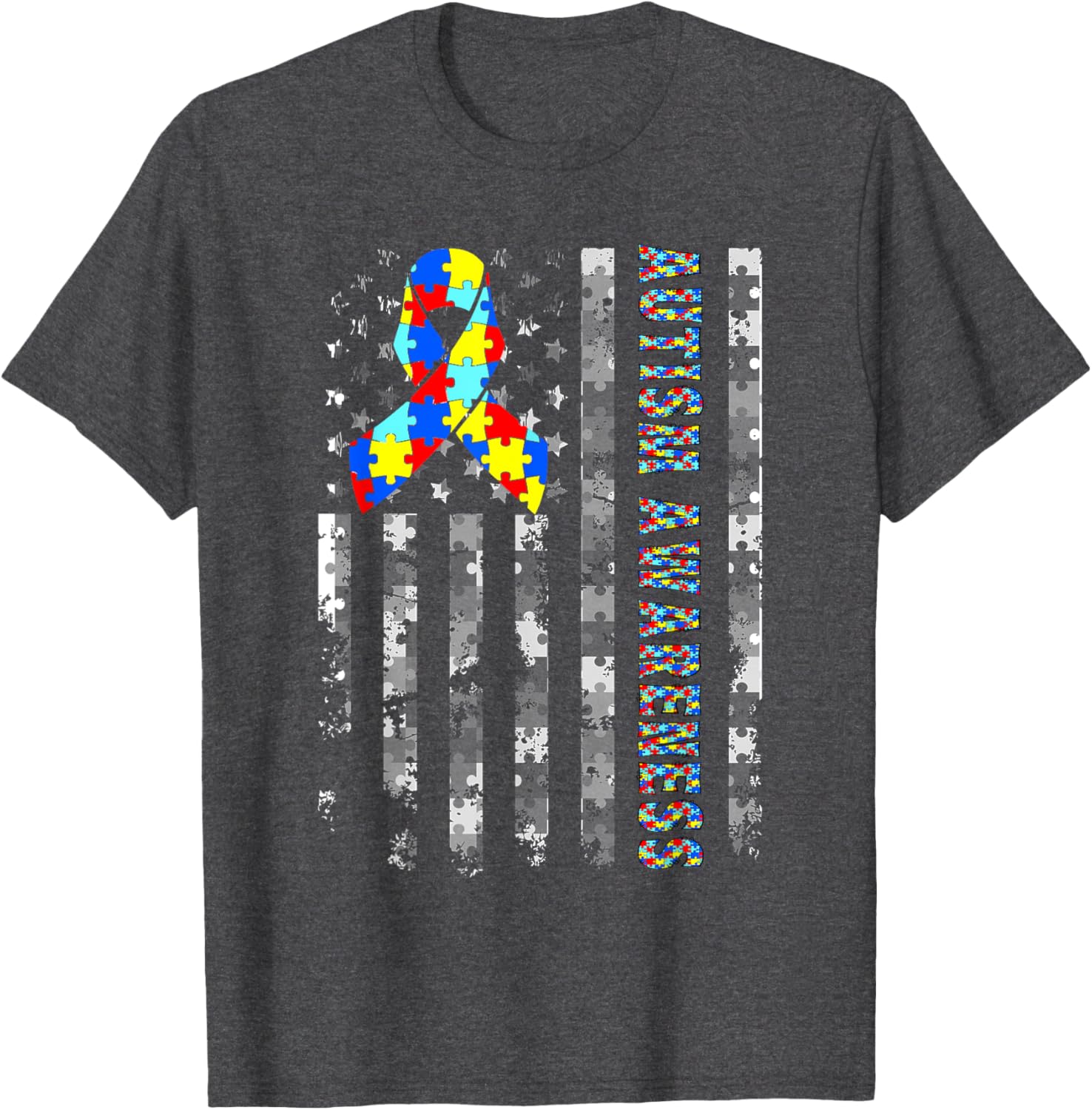 Autism Awareness USA Flag T-Shirt for Moms and Dads - Support and Love - 2