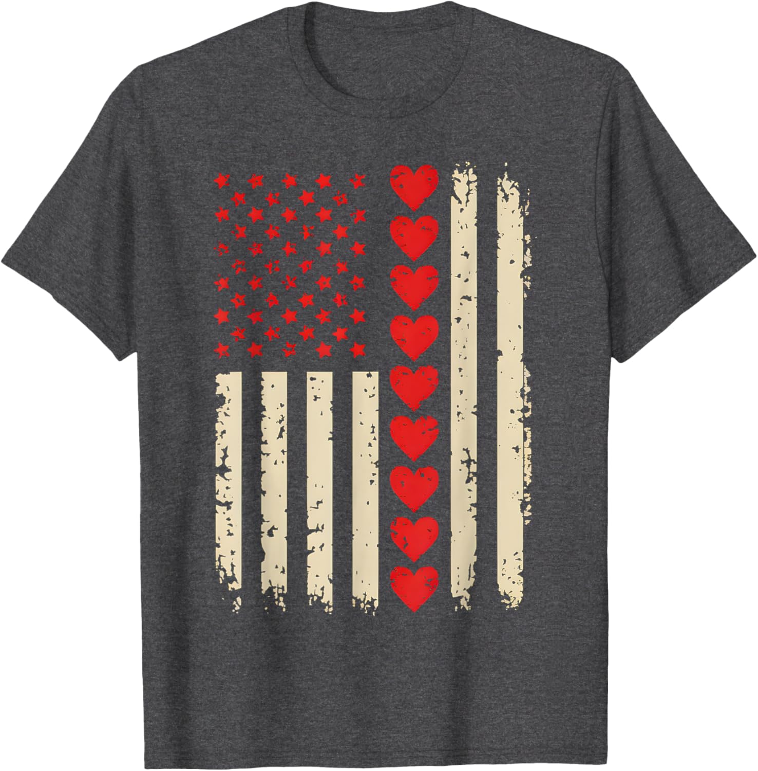 Vintage American Flag Hearts T-Shirt for Men and Boys on Valentine's Day - 2
