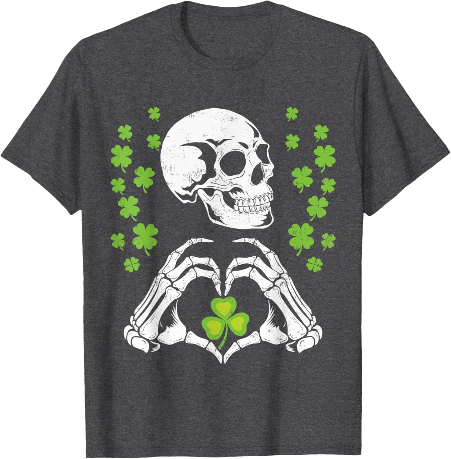 St Patrick's Day Skeleton Skull Heart Shamrock T-Shirt for Festive Fun - 10