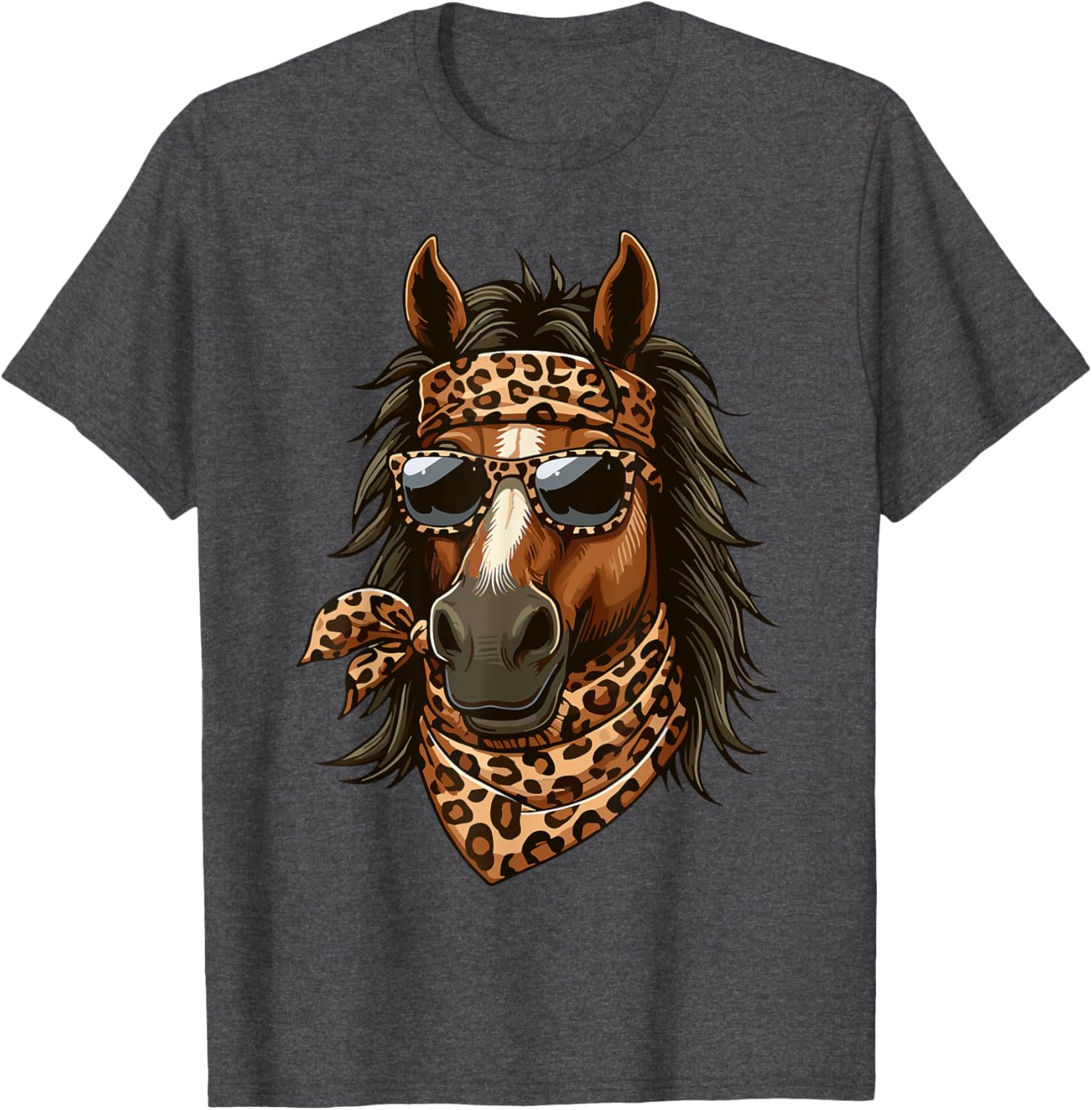 Stylish Horse in Leopard Scarf and Sunglasses T-Shirt for Animal Lovers - 2