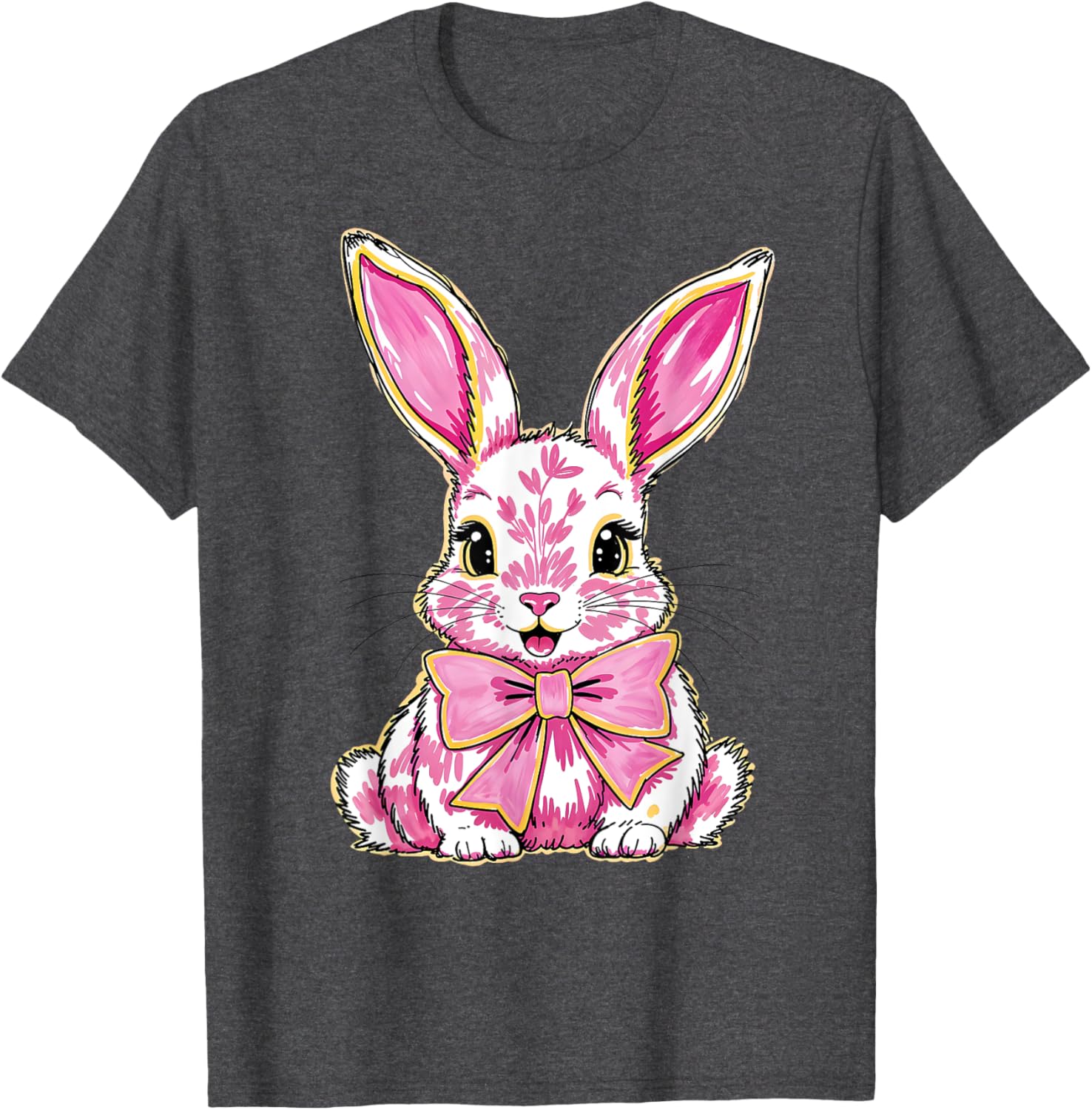 Happy Easter Bunny Coquette Bow Preppy T-Shirt for Women and Girls - 3