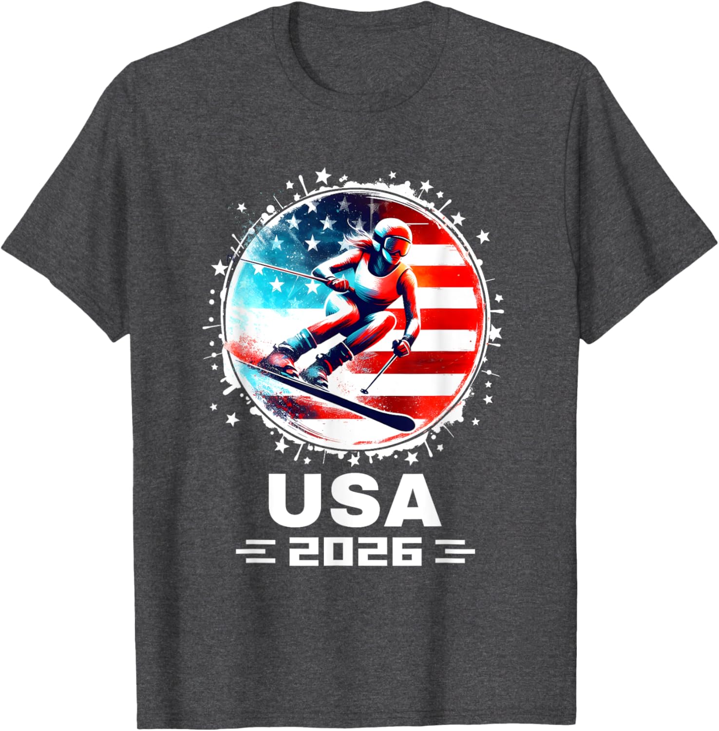 Skier USA Team 2026 American Flag Women's Skiing T-Shirt - 4