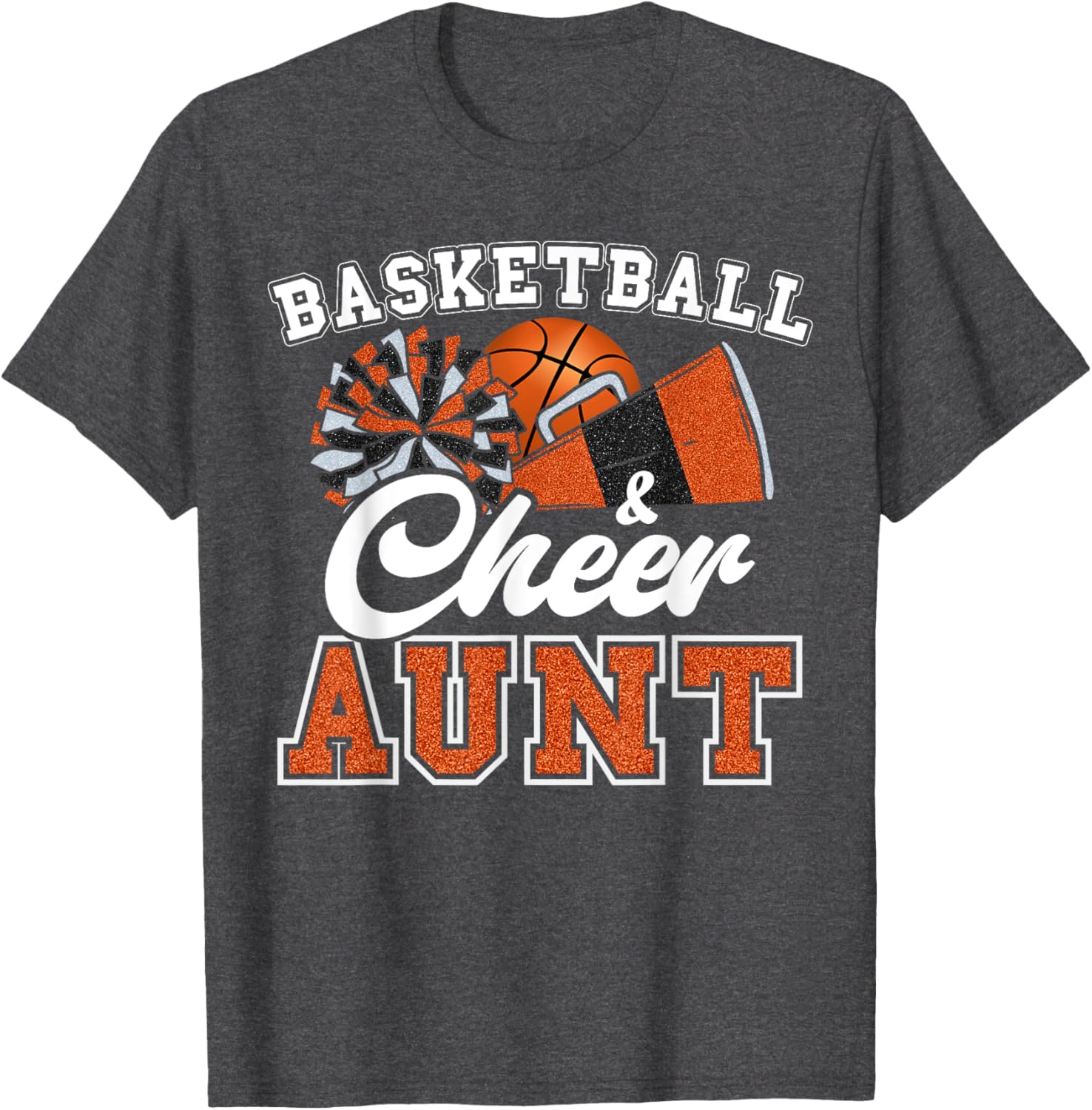 Proud Basketball Cheer Aunt T-Shirt for Cheerleader Niece in Orange - 8