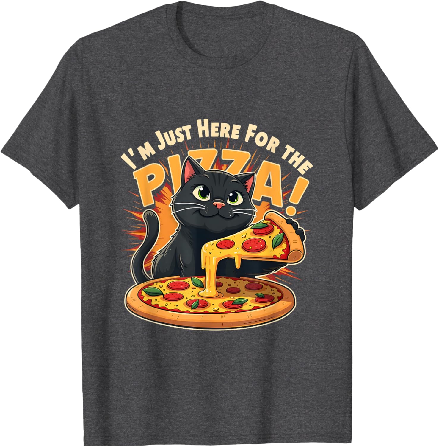 Funny I'm Just Here for the Pizza Cat T-Shirt for Foodie Lovers - 21