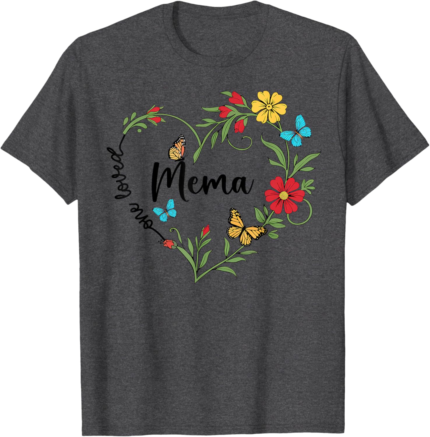 Floral One Loved Mema Heart T-Shirt for Mom and Grandma on Mother's Day - 18