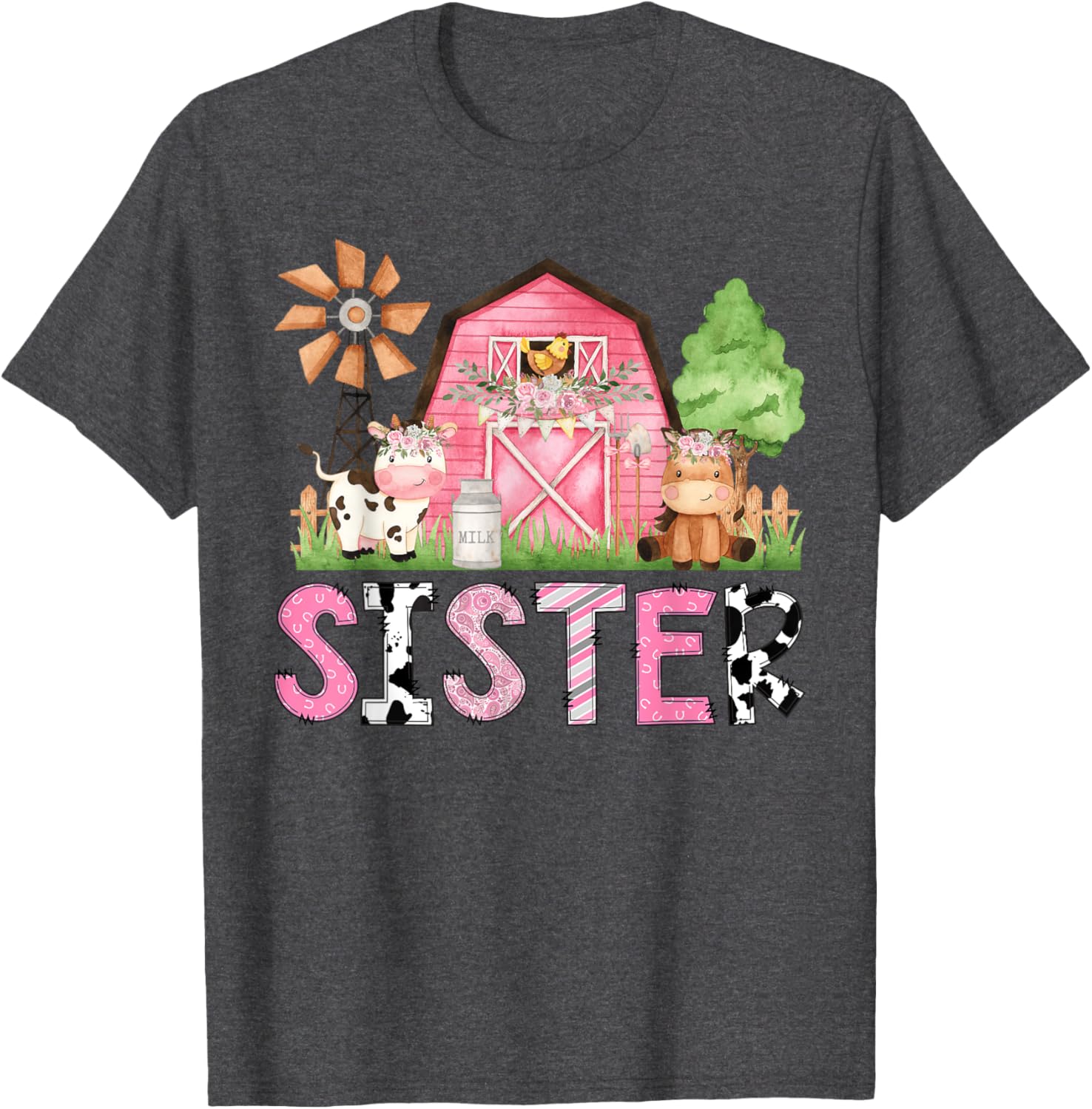Sister Pink Farm Animal Birthday Matching Family T-Shirt for Kids - 1