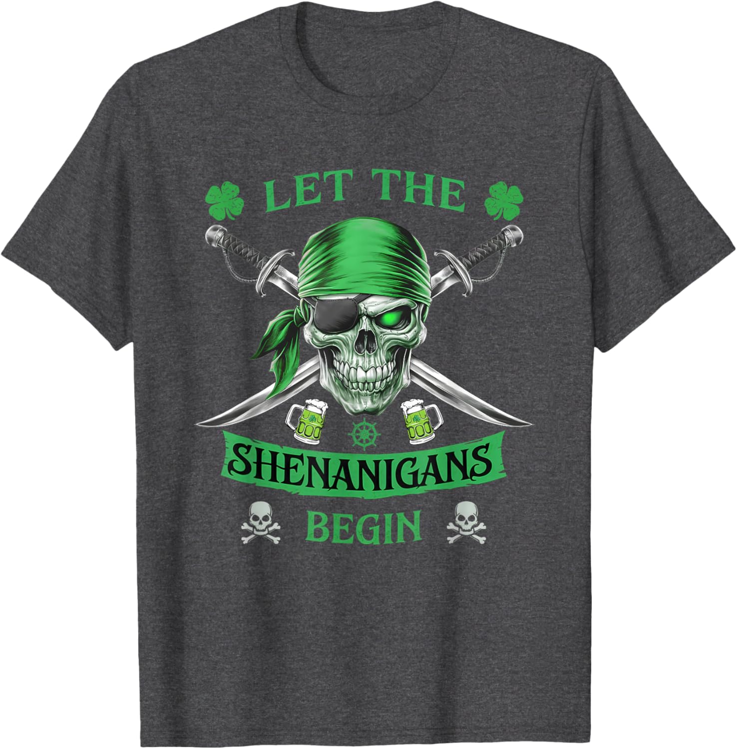 Pirate Skull St Patricks Day T-Shirt for Men Let the Shenanigans Begin - 2