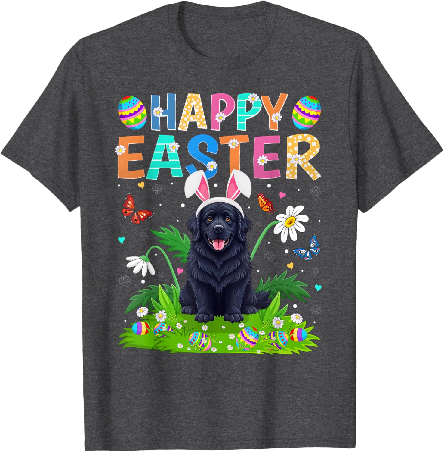 Newfoundland Dog Easter Egg Hunt T-Shirt with Bunny Ears Design - 19
