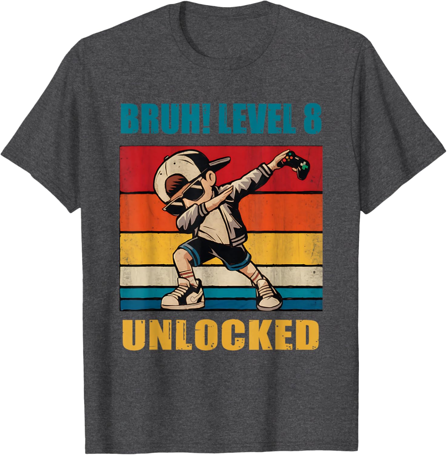 8 Year Old Birthday Gamer T-Shirt Level 8 Unlocked Dabbing Fun - 3
