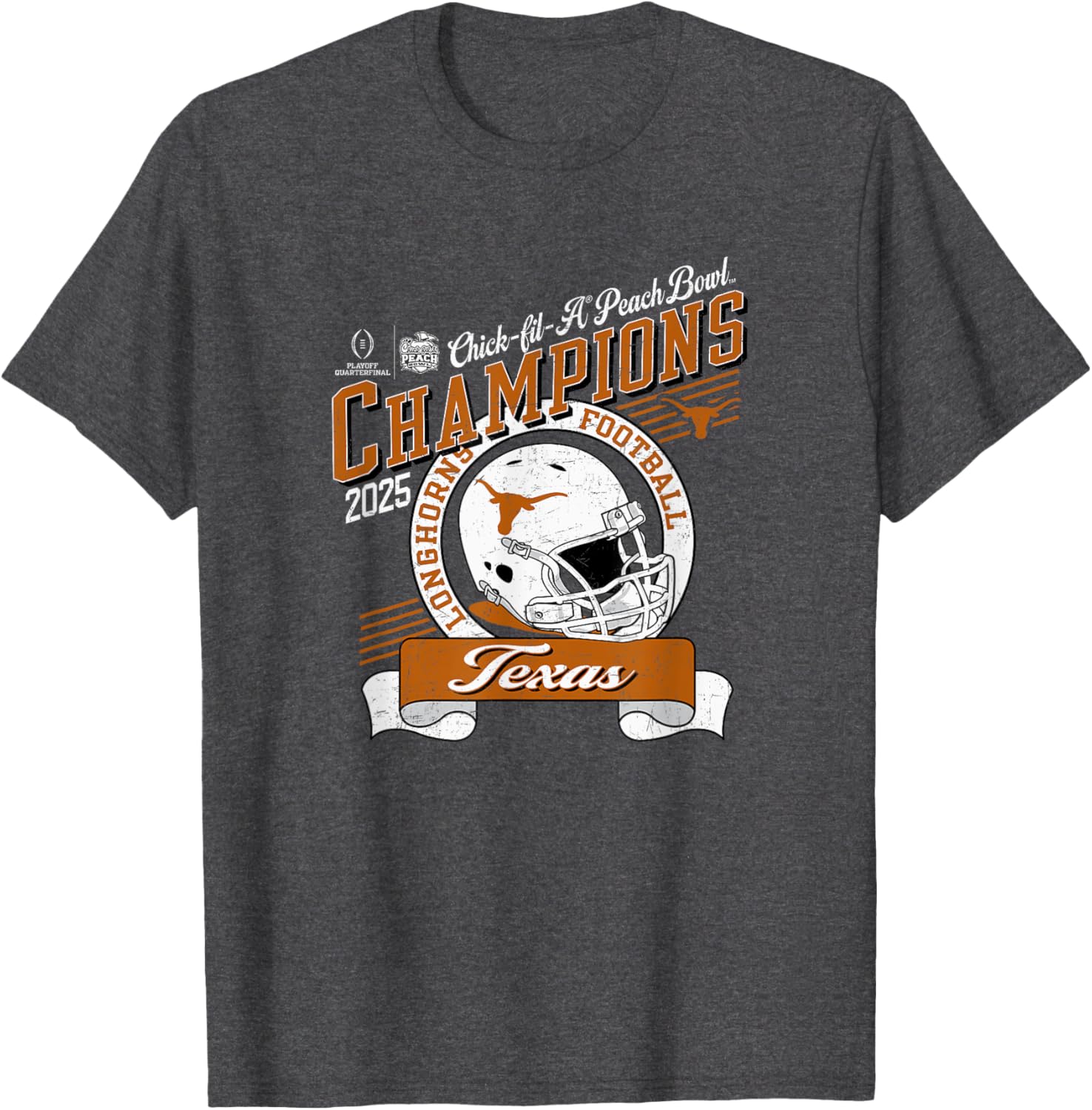 Texas Longhorns Peach Bowl Champions 2025 Dark Heather T-Shirt for Fans - 1