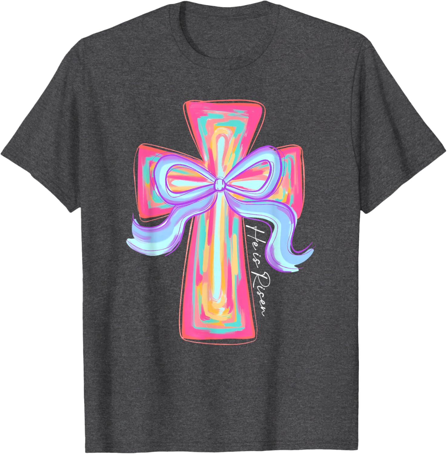 He is Risen Jesus Easter T-Shirt with Coquette Bow for Celebration - 15
