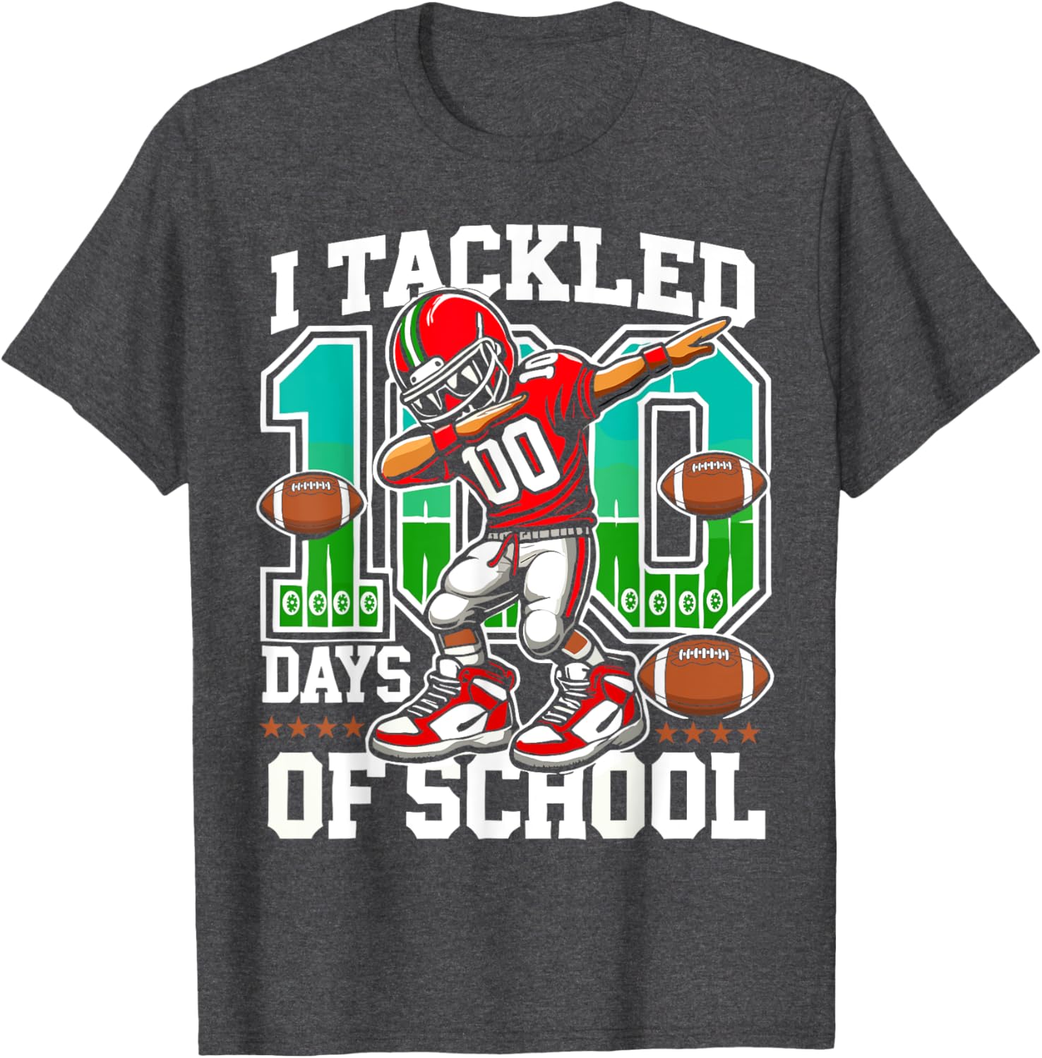 100 Days of School Football Teacher Student T-Shirt for Celebrating Fun - 21