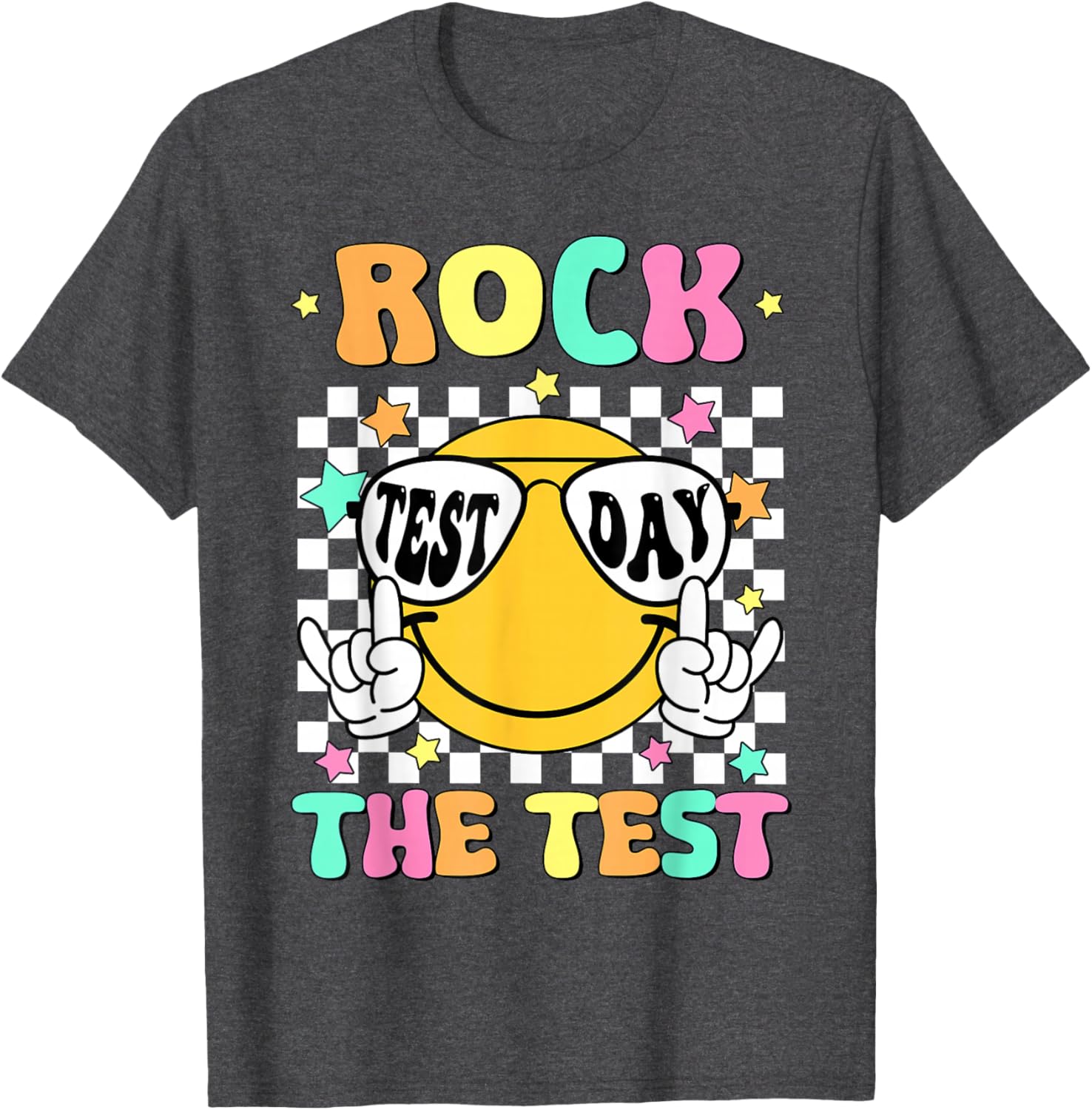 Rock the Test Teacher T-Shirt with Smile Face for Test Day Fun - 7