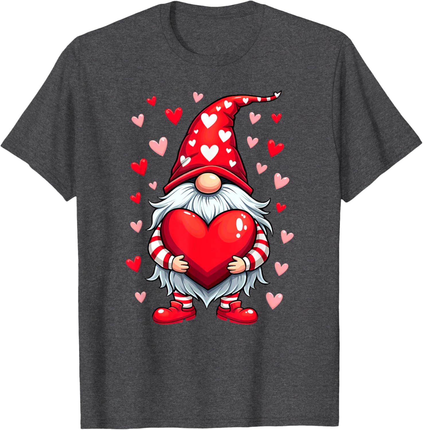 Adorable Valentine's Day Gnome T-Shirt with Red Heart Design - 10