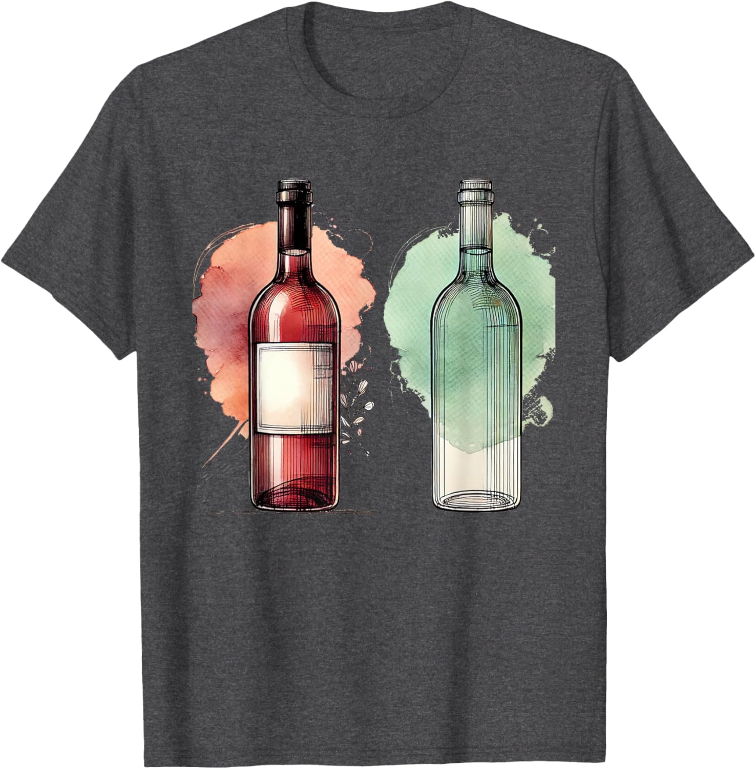 Watercolor Wine Bottles Line Drawing T-Shirt for Wine Lovers - 10