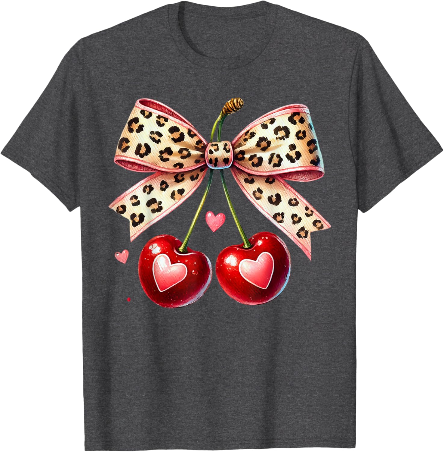 Coquette Cherry Heart Leopard Ribbon Bow T-Shirt for Valentine's Day - 15