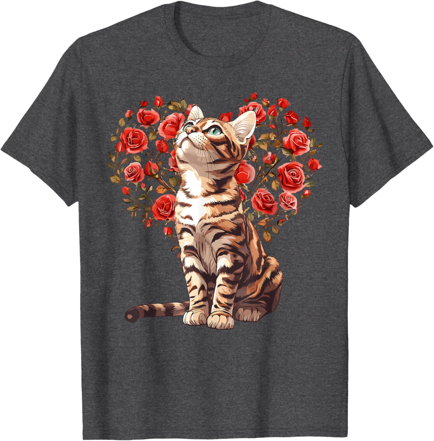 Bengal Cat Valentine's Day Heart Floral Design T-Shirt for Cat Lovers - 10