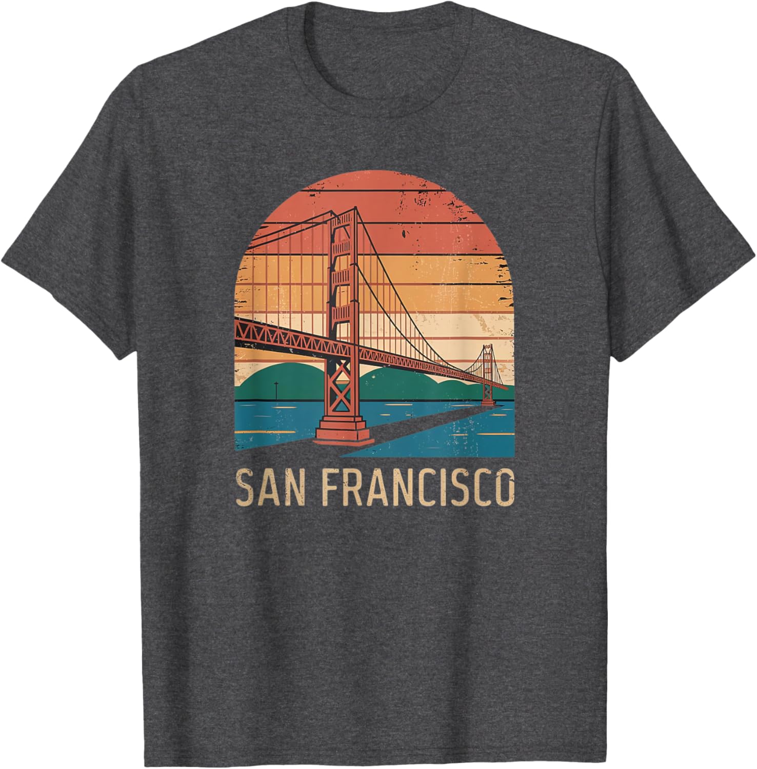 Retro San Francisco Bridge Sunset T-Shirt for Vintage Style Lovers - 7
