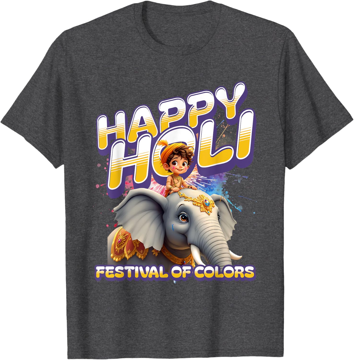 Happy Holi Elephant Festival T-Shirt for Boys Spring Colors Apparel - 29