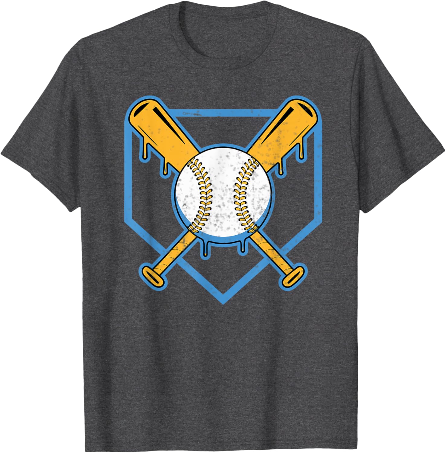 Yellow Baseball Home Plate Drip T-Shirt for Boys Sports Style - 29