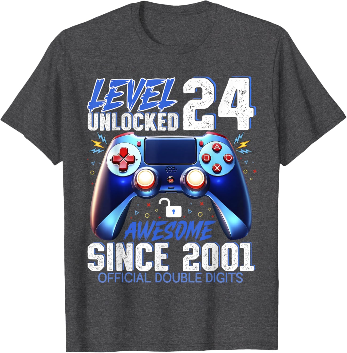 Level 24 Unlocked Gaming T-Shirt for 24th Birthday Fun Since 2001 - 6