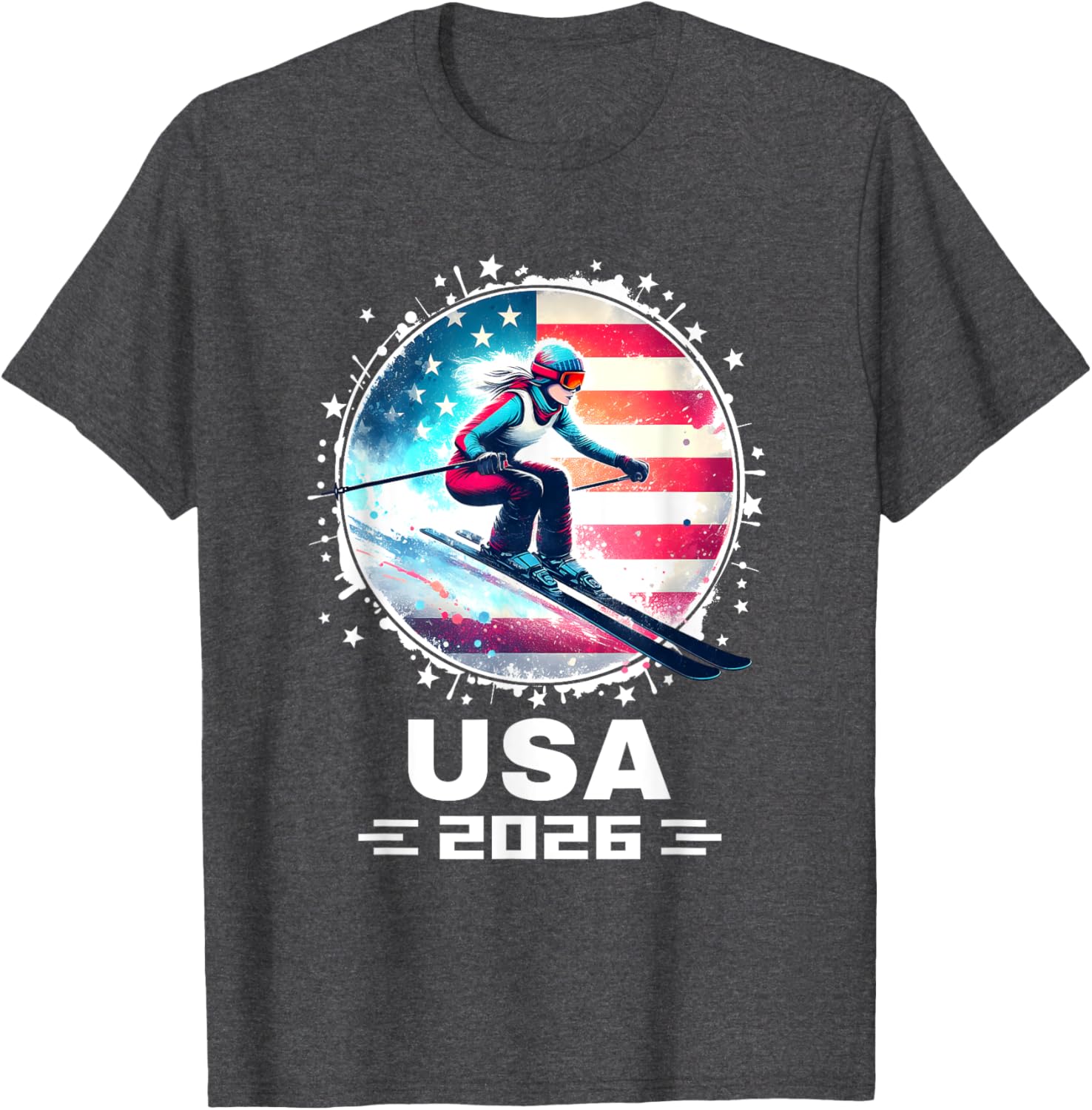 Skier USA Team 2026 Women's American Flag Skiing T-Shirt - 12