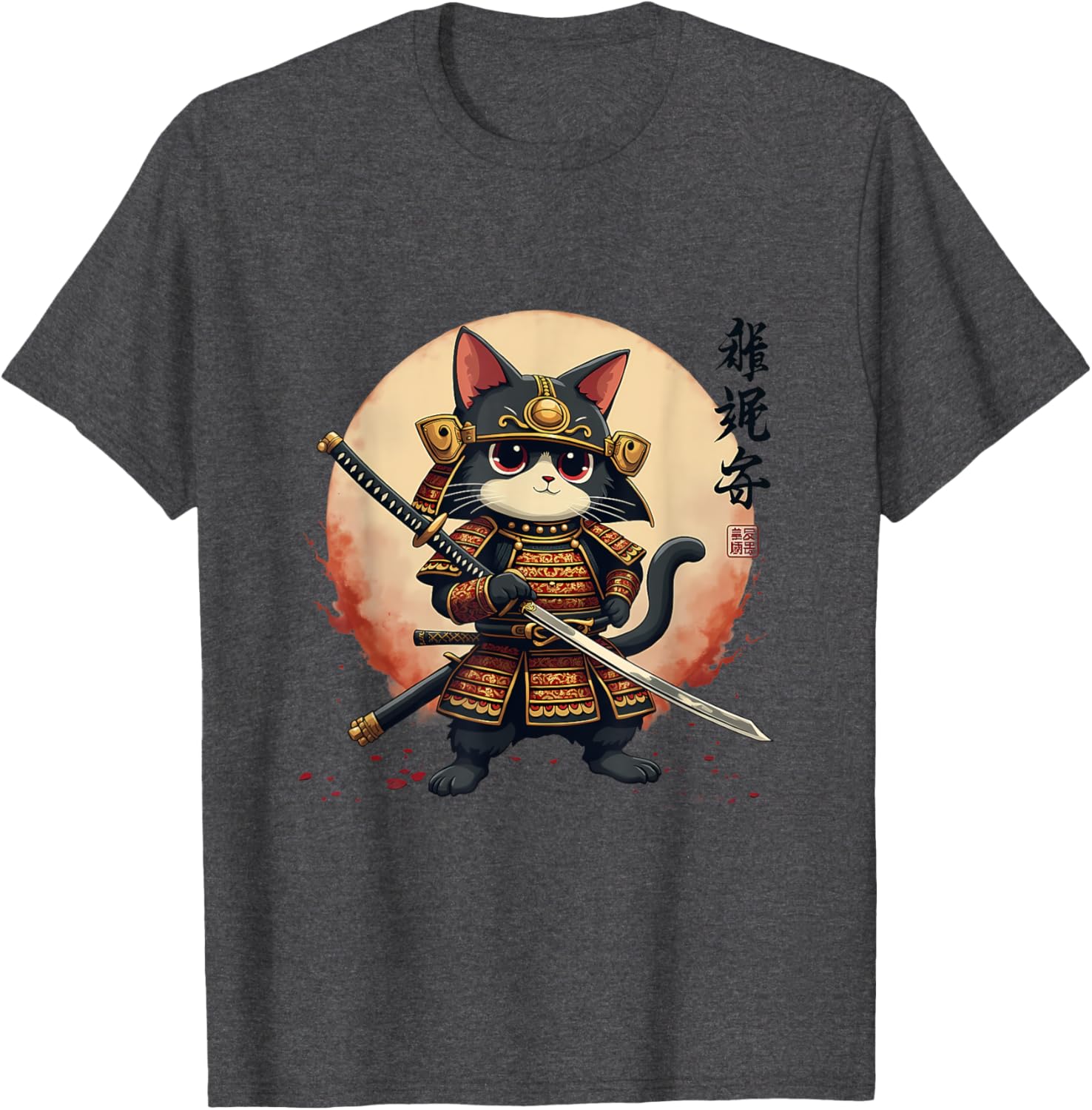 Samurai Cat Warrior Art Tee for Men and Women - Cool Japanese Anime T-Shirt - 4