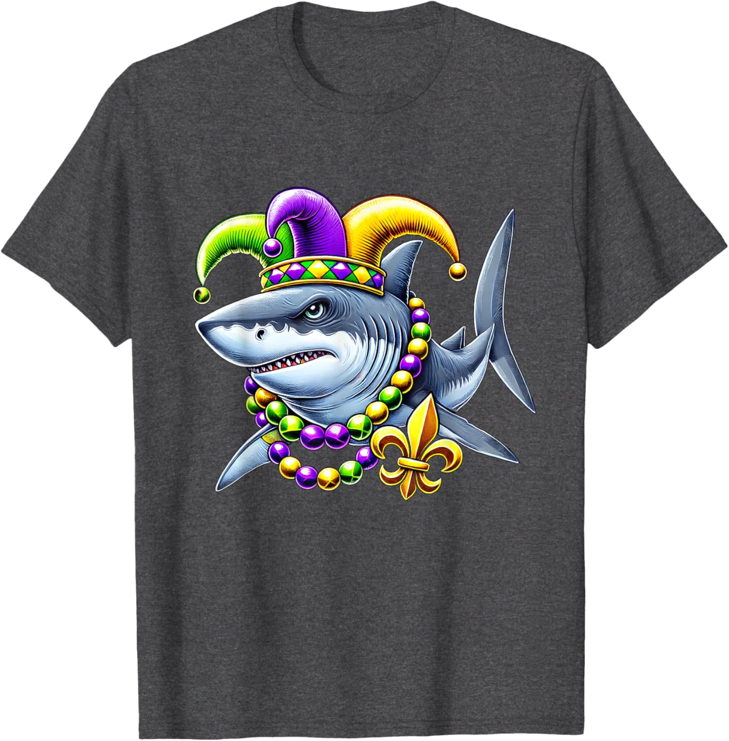 Jester Shark Beads Mardi Gras T-Shirt for Men, Women, and Kids - 1