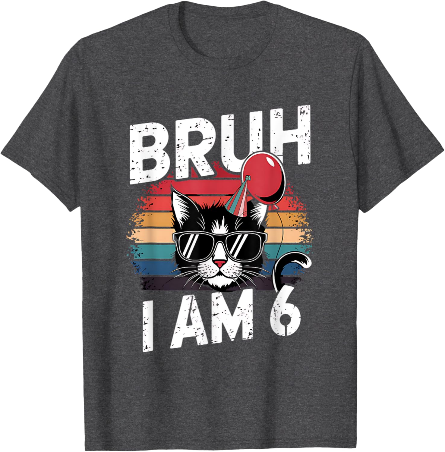 Retro Sunset Cat T-Shirt for Kids 6th Birthday Party Celebration - 12