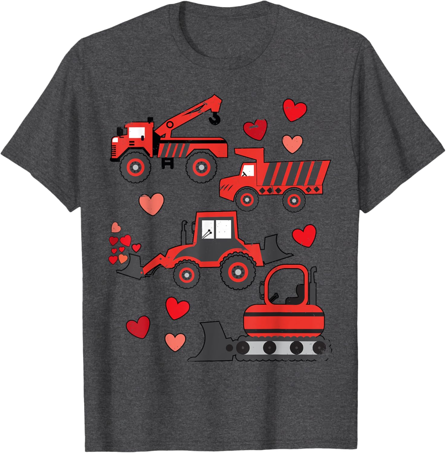Funny Valentines Day Construction Trucks T-Shirt for Kids and Adults - 19
