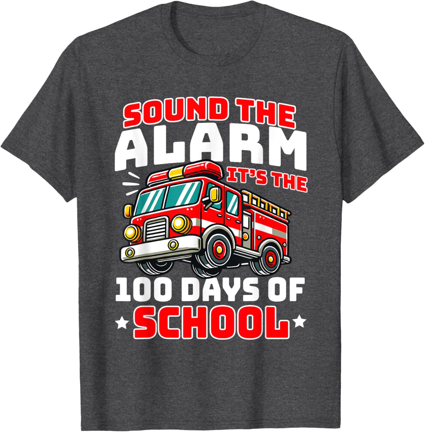 Funny 100th Day of School Fire Truck T-Shirt for Boys - 7
