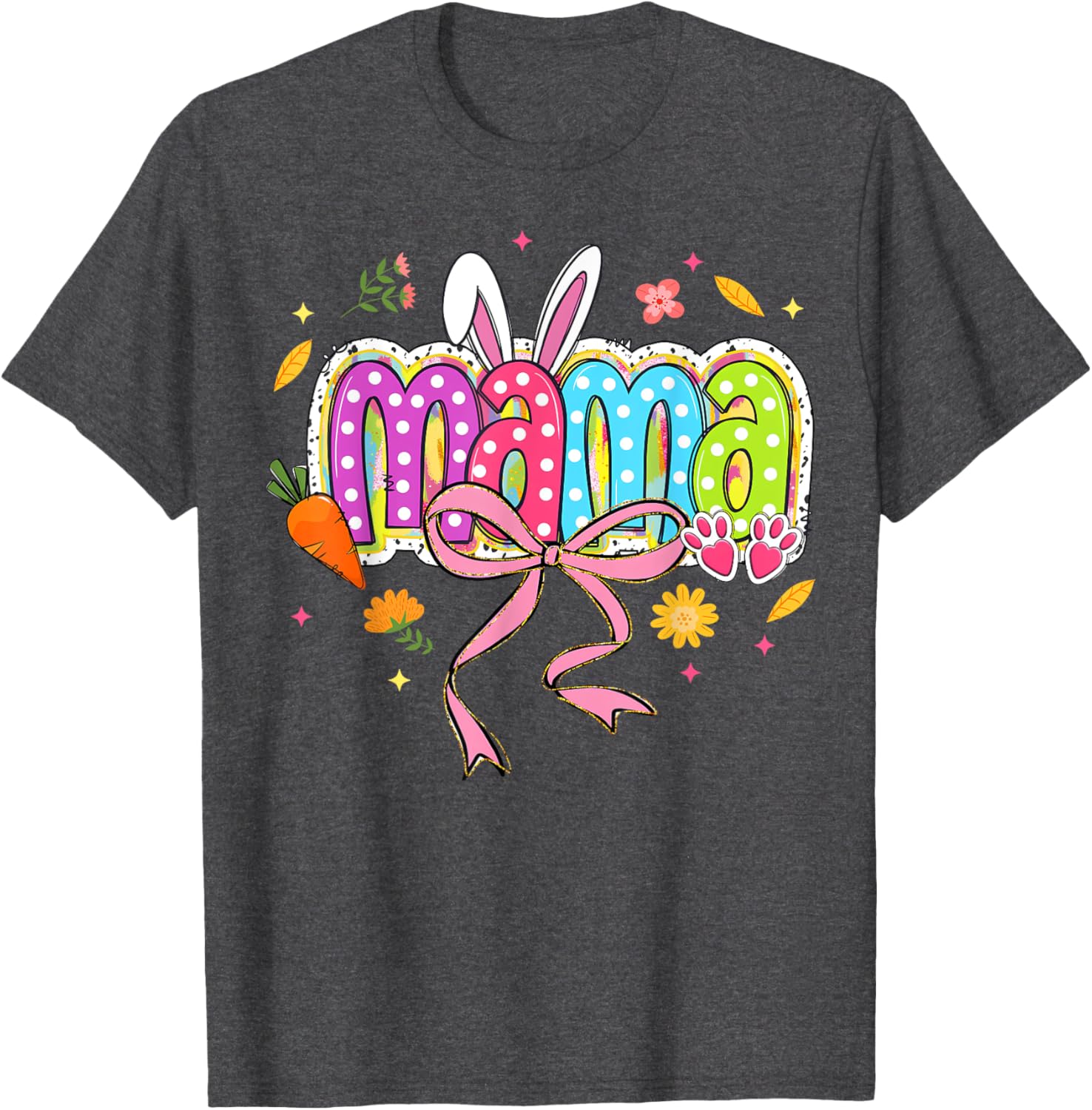 Boho Floral Coquette Bow Mama Bunny Easter Family T-Shirt for Moms - 1