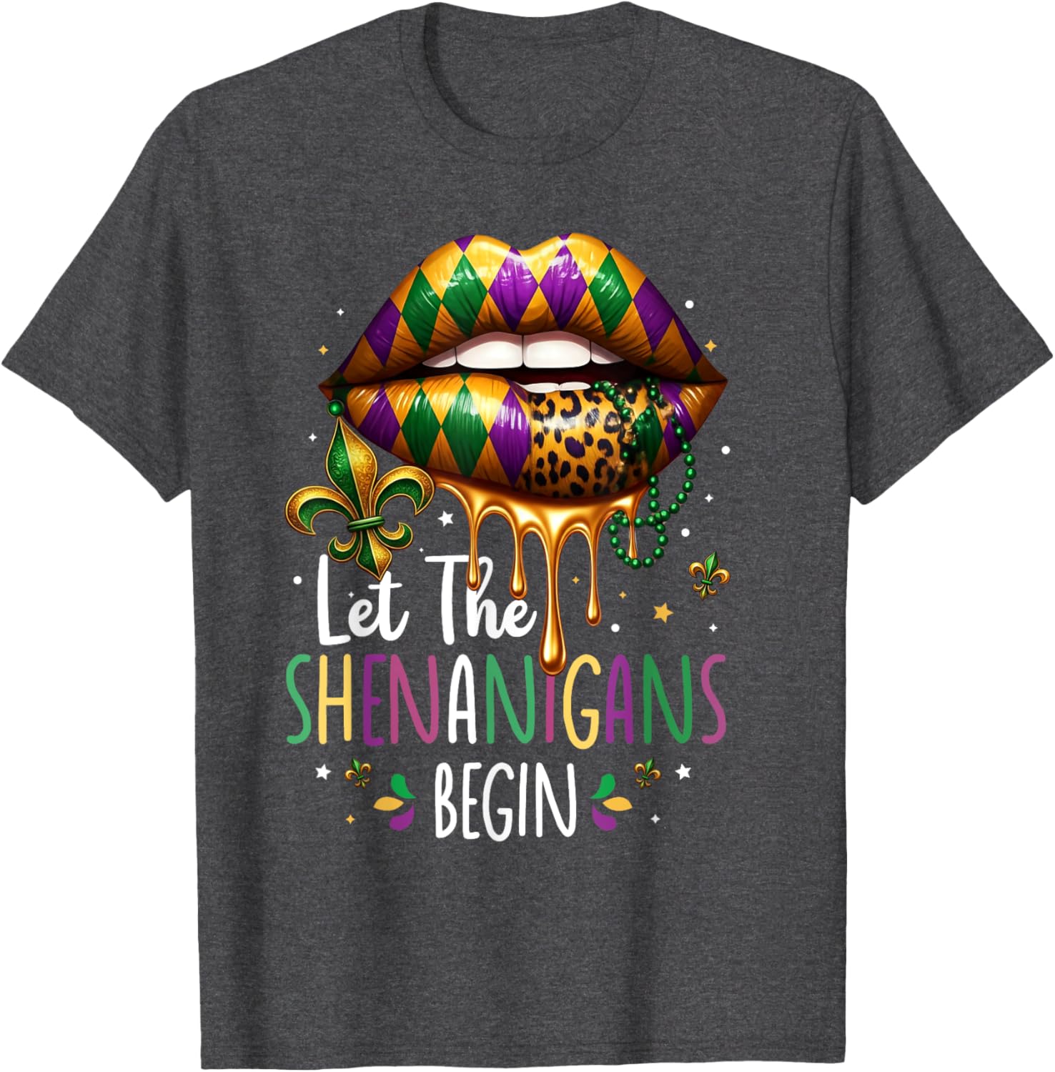 Mardi Gras Lips T-Shirt for Women Let the Shenanigans Begin New Orleans - 4