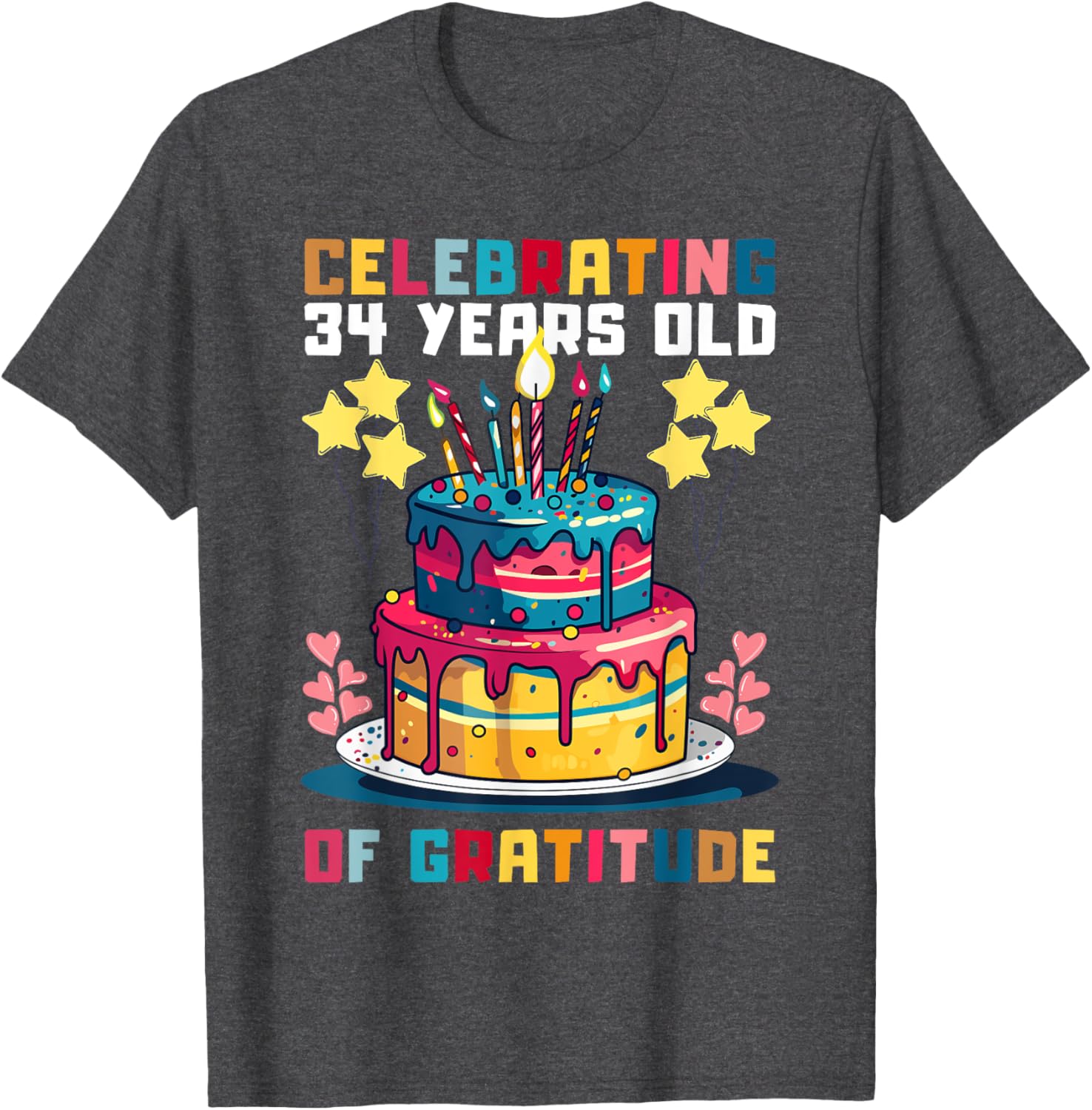 Celebrating 34 Years of Gratitude Fun Birthday T-Shirt for All Ages - 1