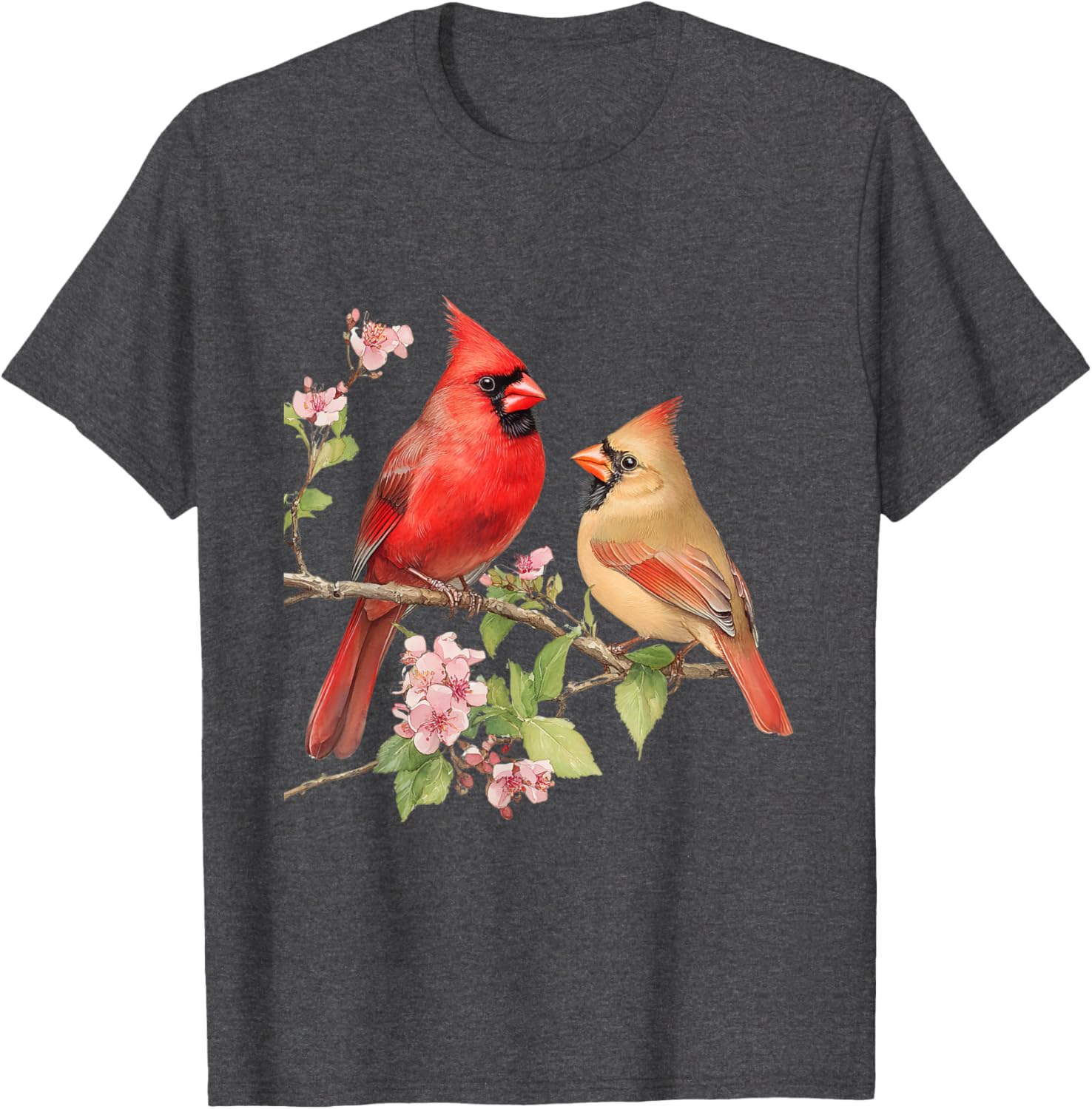 Charming Male and Female Cardinals on Cherry Blossom Branch T-Shirt - 19
