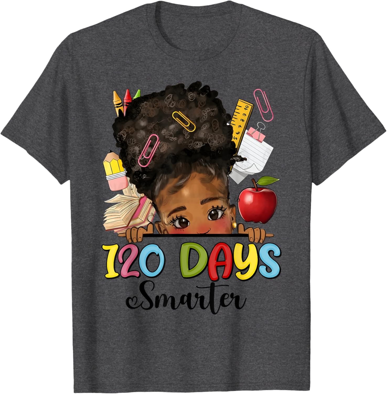 Messy Bun 120 Days Smarter Afro Girl T-Shirt for School Fun - 6