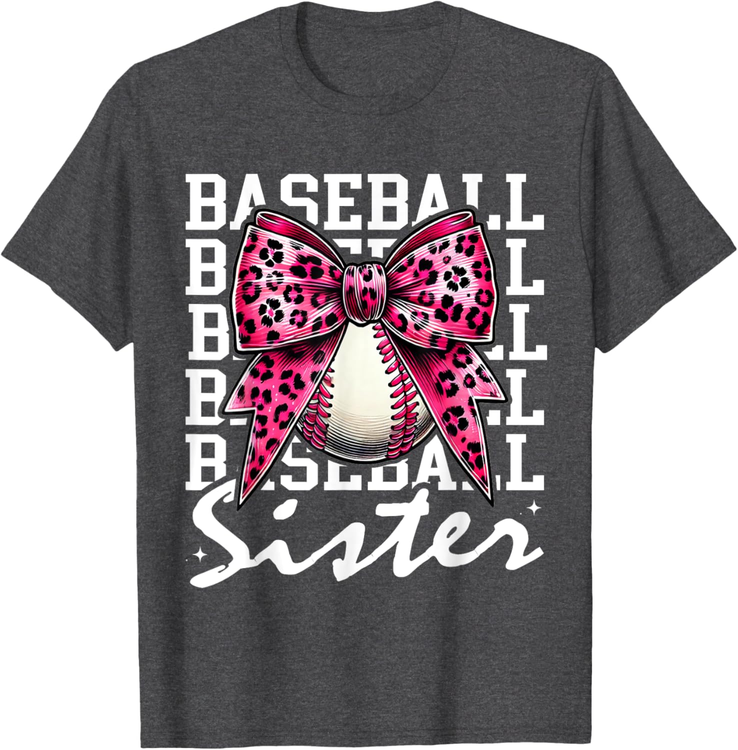Pink Leopard Print Coquette Bow Baseball Sister T-Shirt for Trendy Style - 10