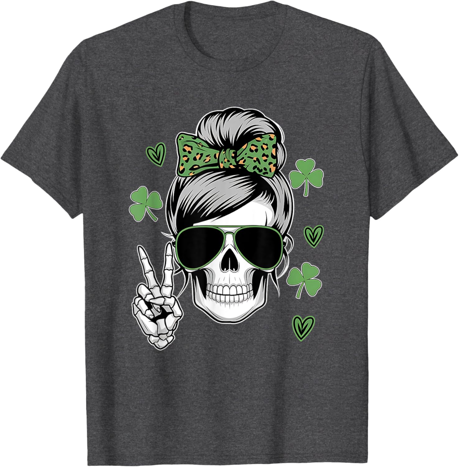 St Patricks Day Skull Messy Bun T-Shirt for Women - Fun and Stylish Wear - 4
