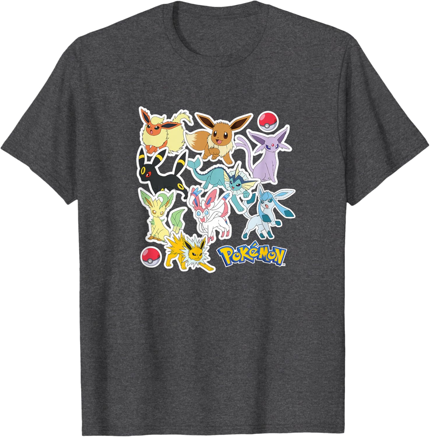 Eevee and Eeveelution Stickers T-Shirt for Pokémon Fans - Cool Apparel - 1