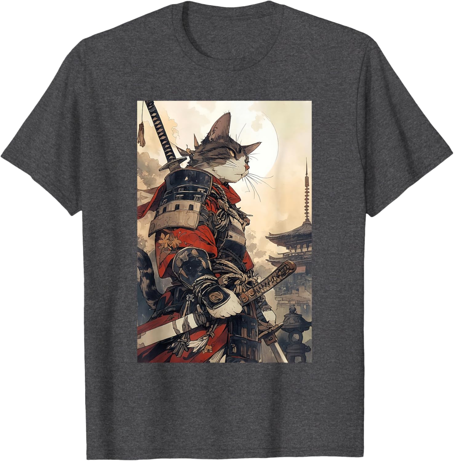 Samurai Cat Graphic Tee Vintage Japanese Art for Men, Women, Kids - 3