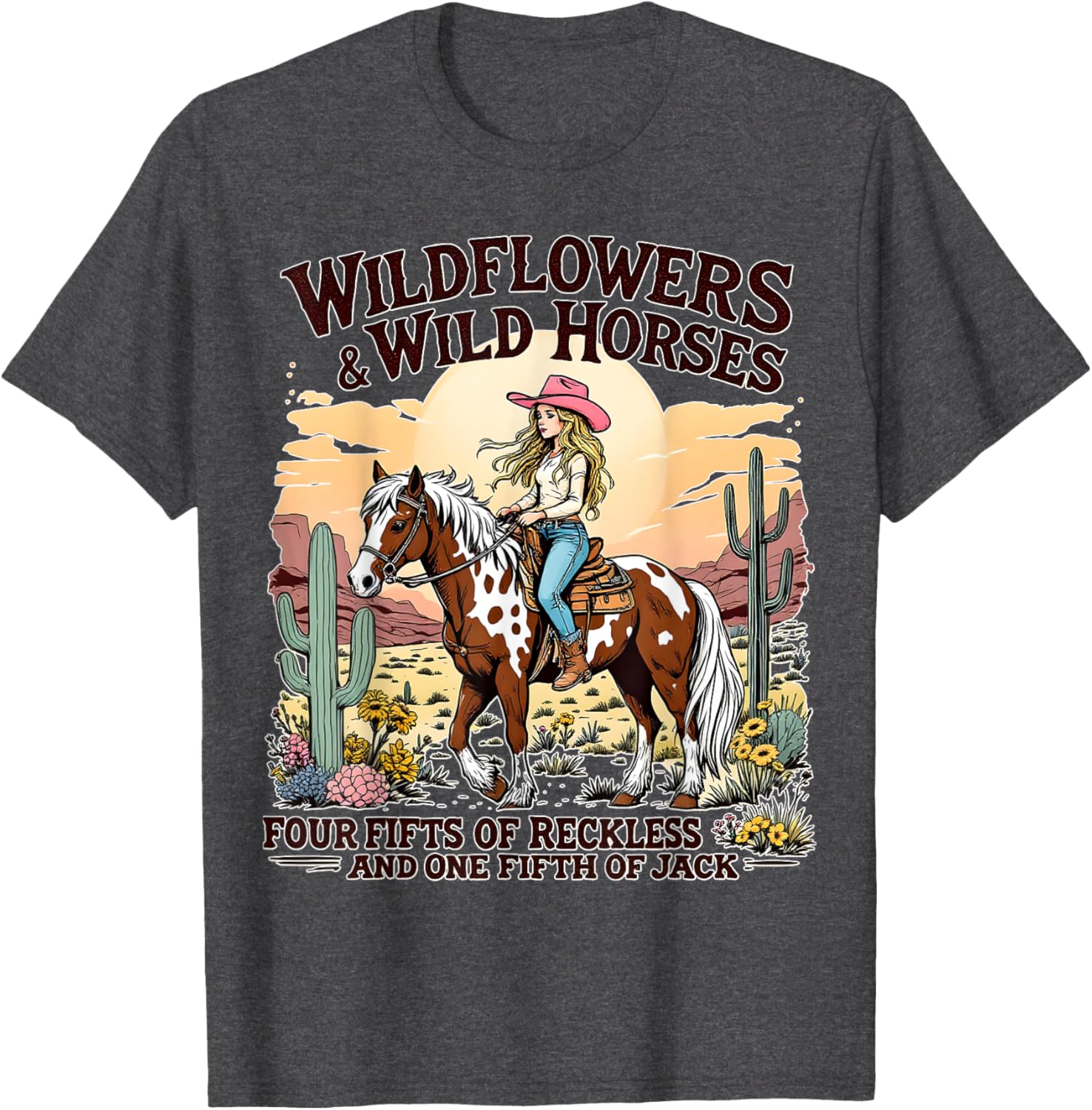Wild Flowers and Wild Horses Southern Sunset Cowgirls T-Shirt for Women - 8