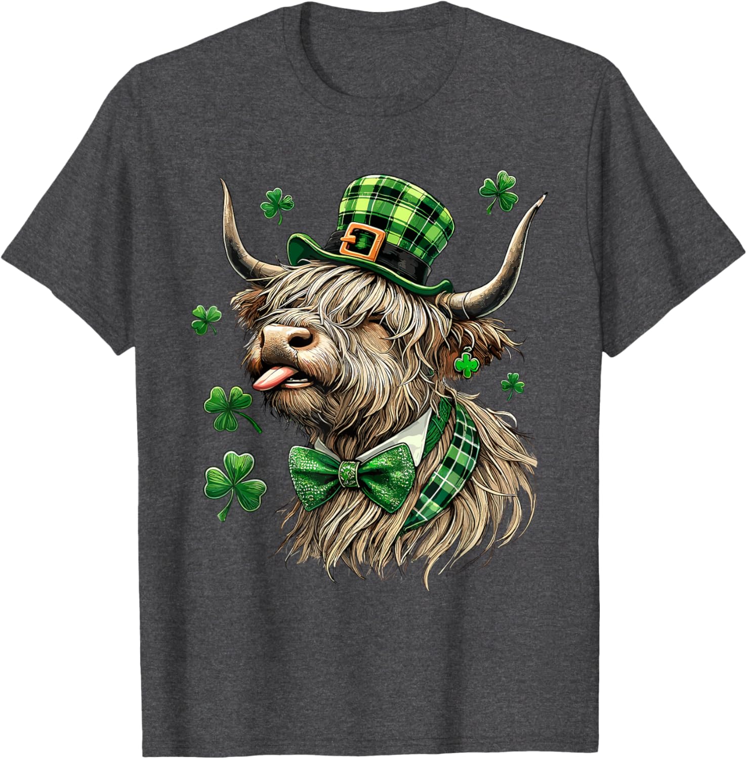 St. Patrick's Day Highland Cow T-Shirt with Lucky Shamrock Design - 10