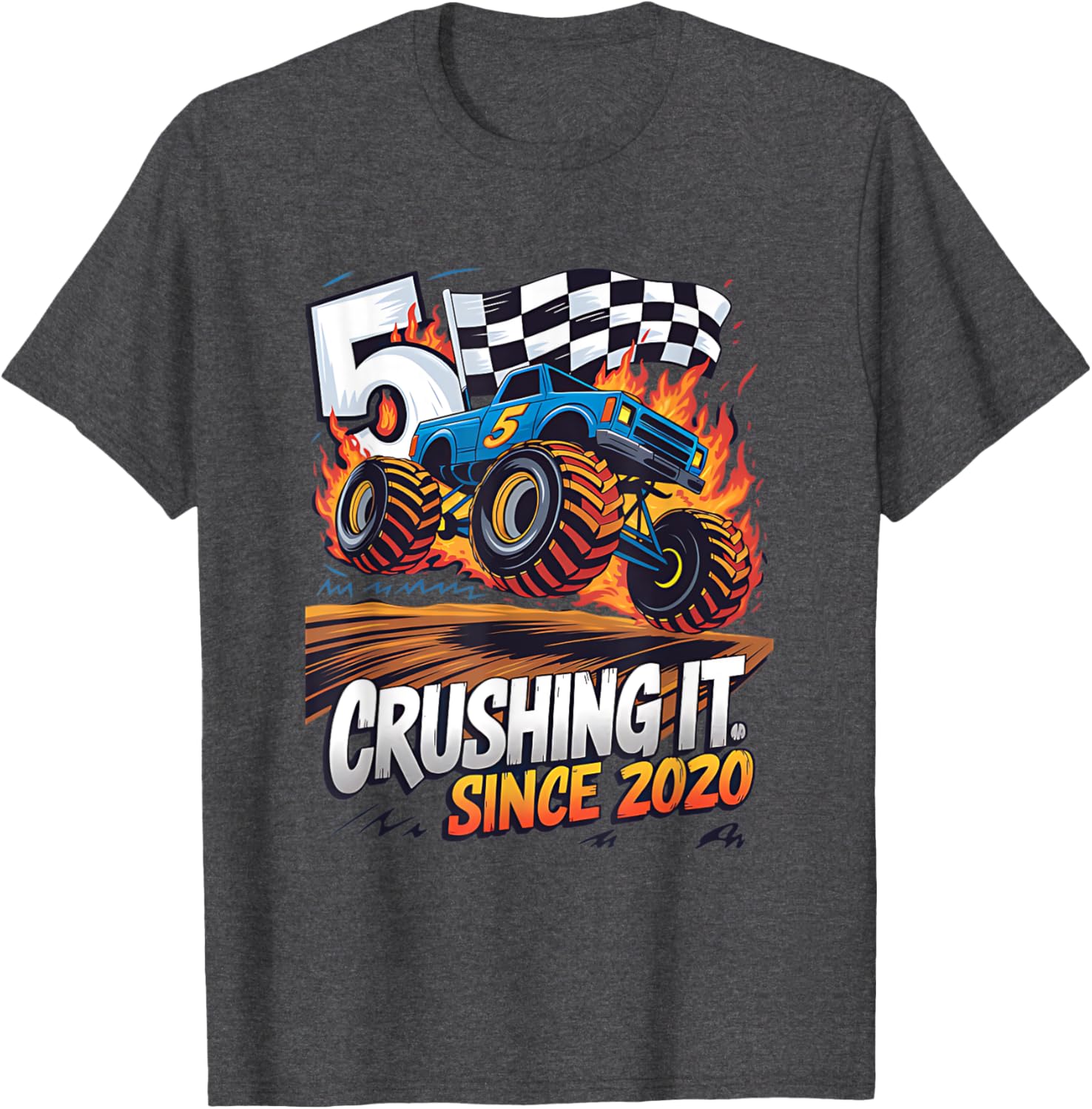 5th Birthday Kids Monster Truck T-Shirt Crushing It Since 2020 - 3