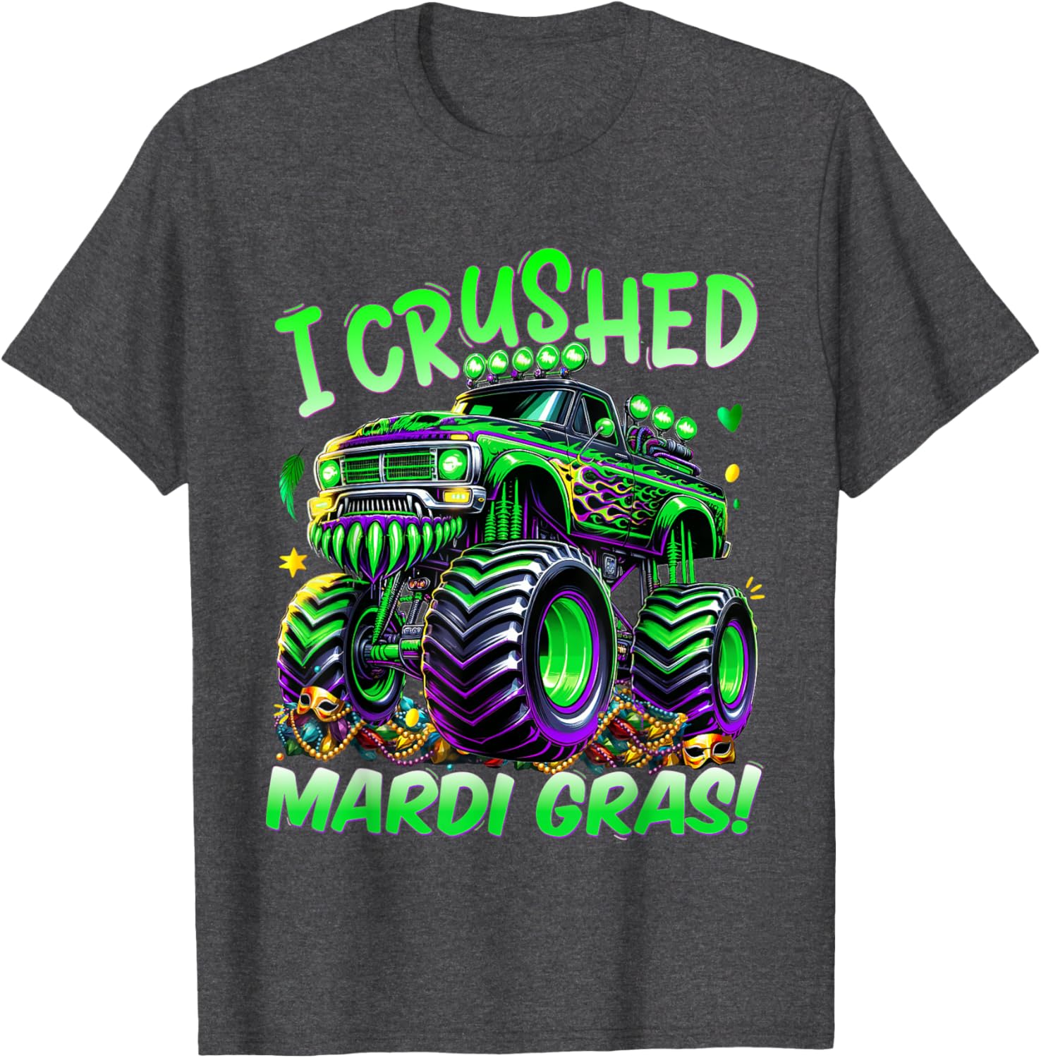 I Crushed Mardi Gras Monster Truck Tee for Boys and Kids Fun Shirt - 10