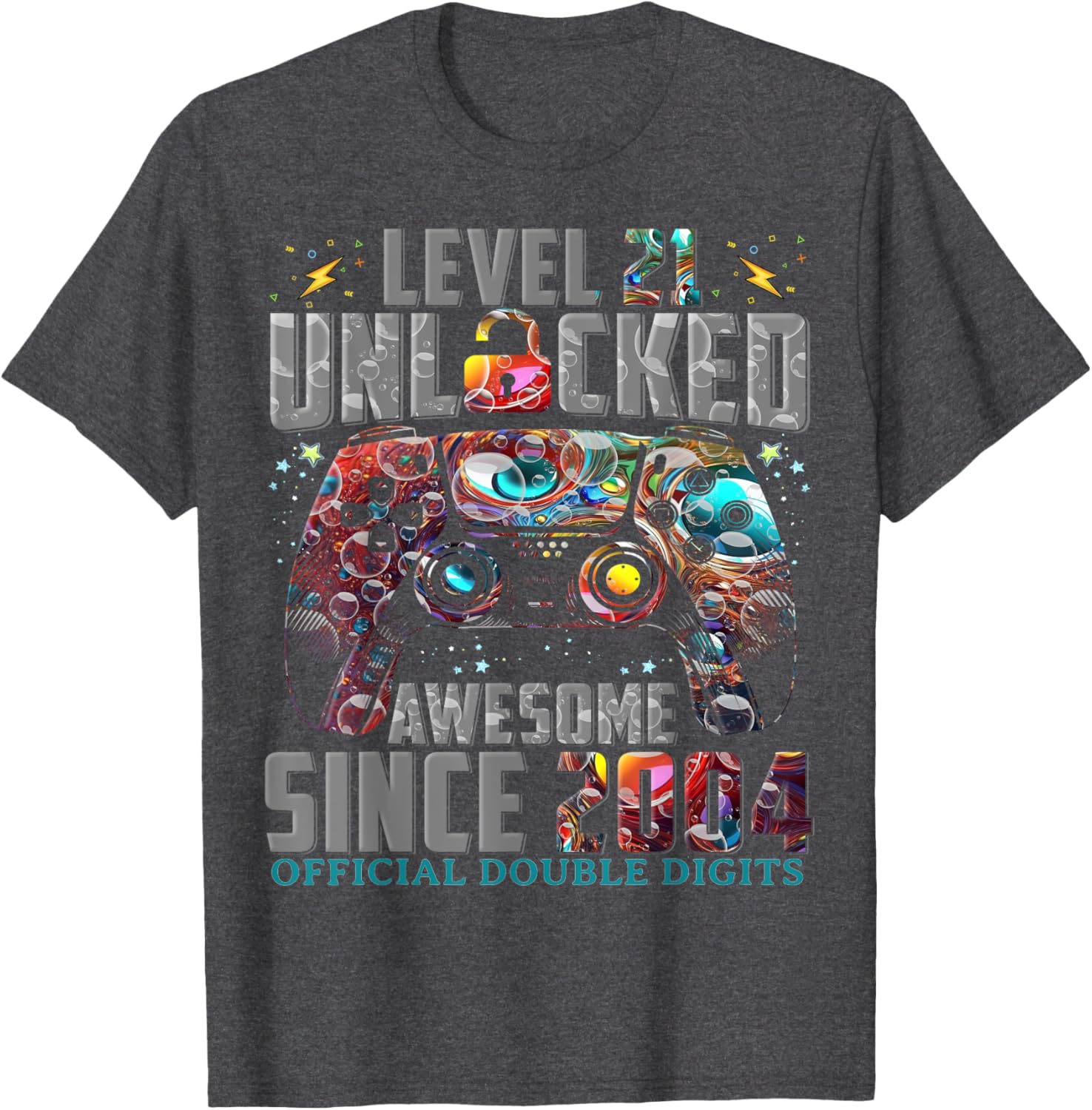 Level 21 Unlocked Gaming T-Shirt Awesome Since 2004 for 21st Birthday - 10