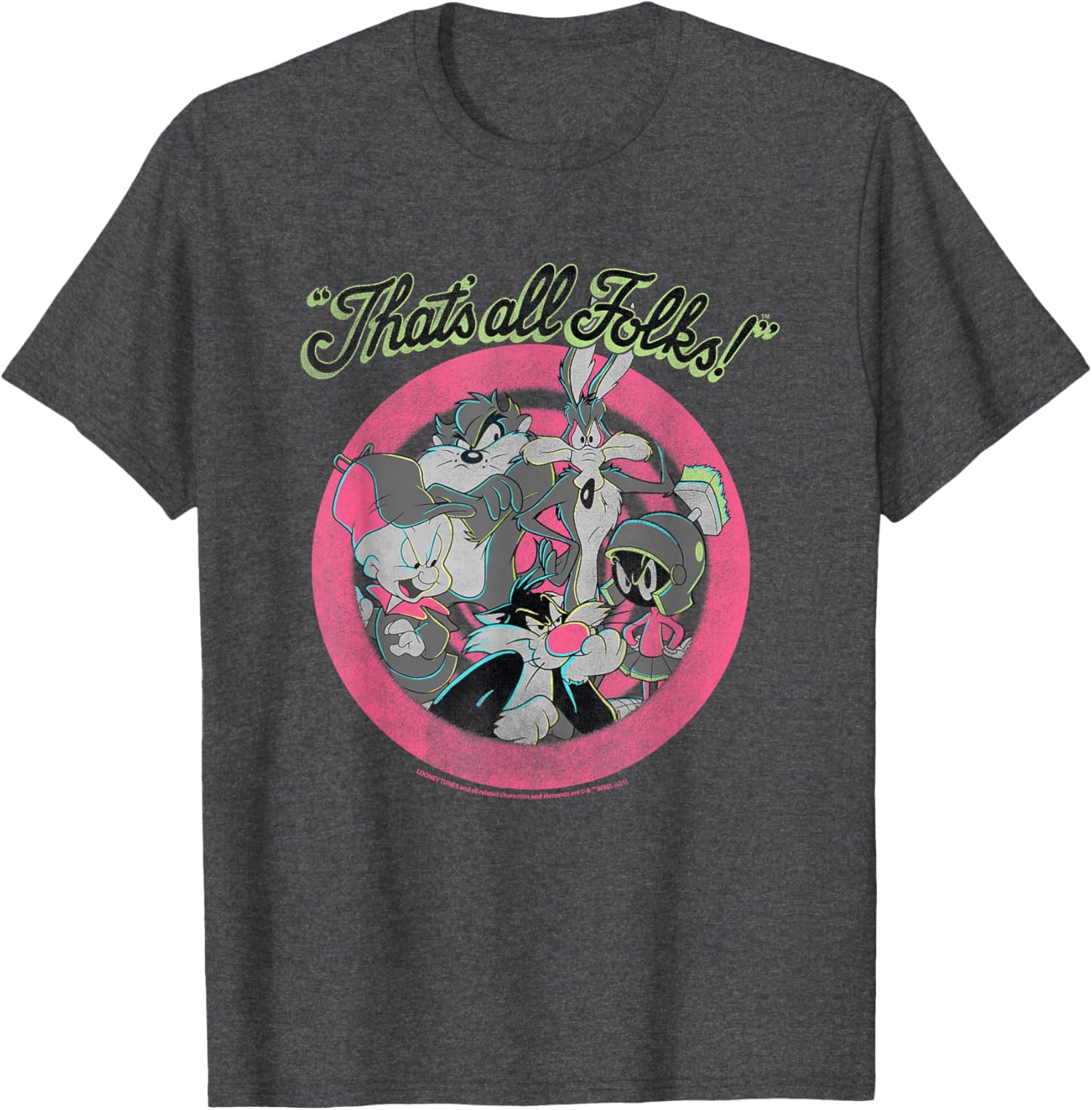Looney Tunes Neon Pink That's All Folks Retro Crew T-Shirt for Fun Style - 5
