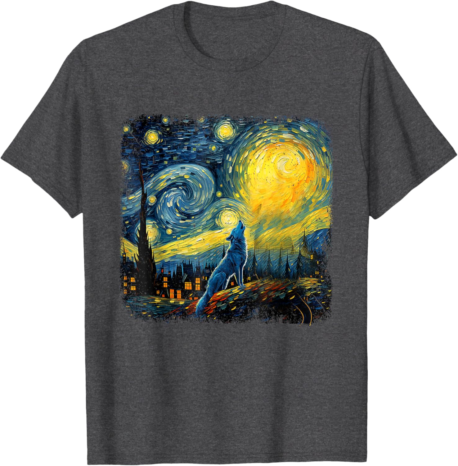 Wolf Star Gazer Shirt Van Gogh Inspired Starry Night Art T-Shirt - 1