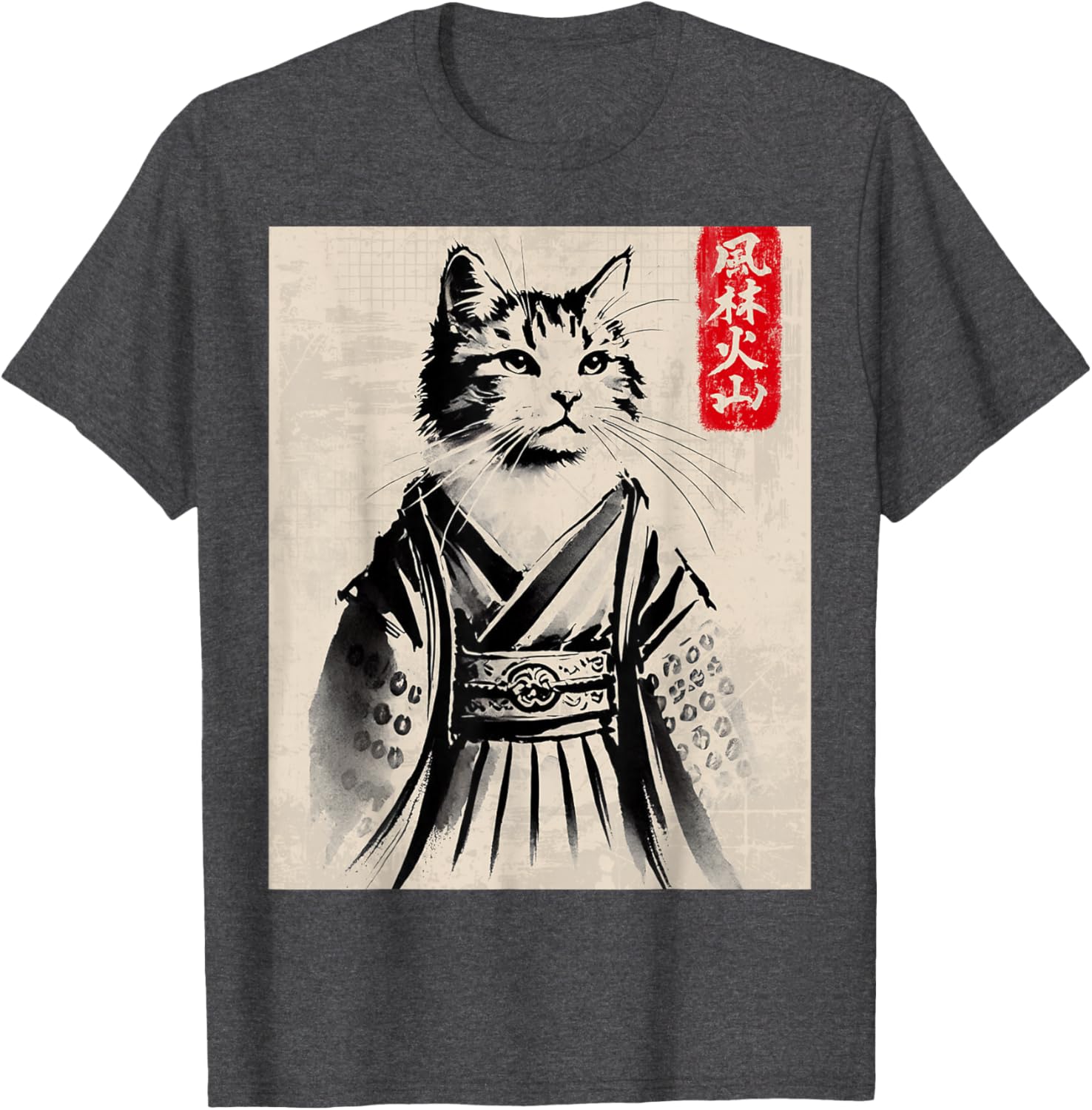 Samurai Cat Ukiyo-e Warrior Art T-Shirt for Cat Lovers and Art Fans - 9