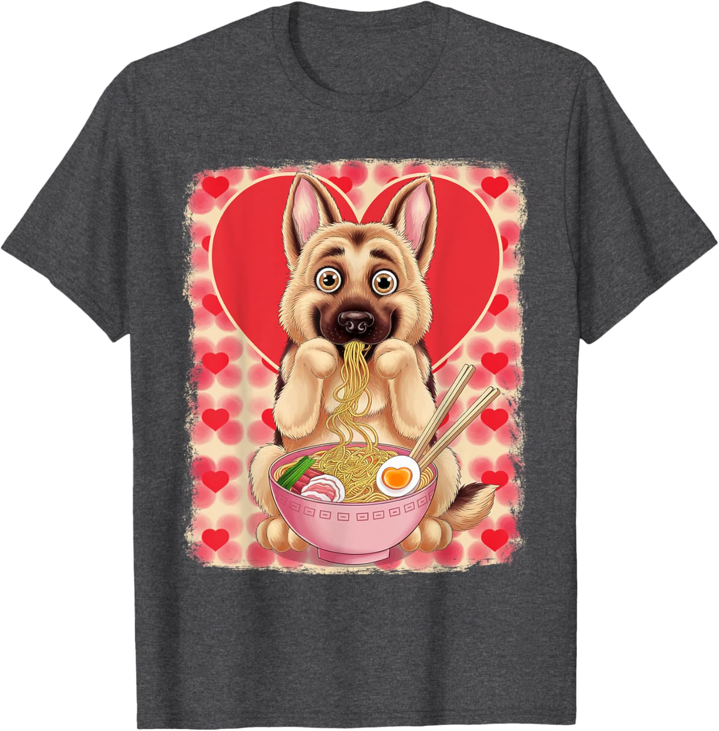 Adorable German Shepherd Eating Ramen Noodles Valentine's Day T-Shirt - 25